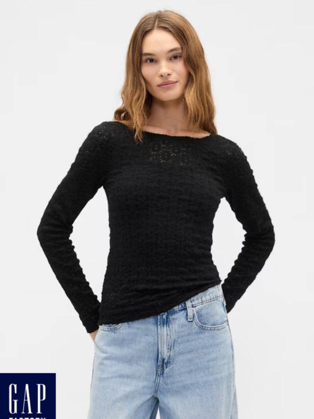 GAP black lace boatneck top